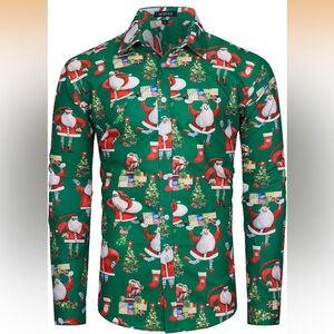 NWT  Men’s Ugly Christmas Santa Long Sleeved Button-Up shirt XXL